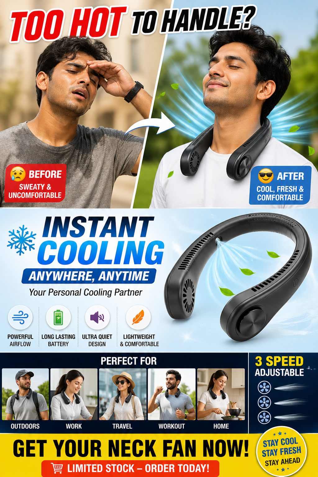 Portable Neck Fan, Hands Free Bladeless Fan